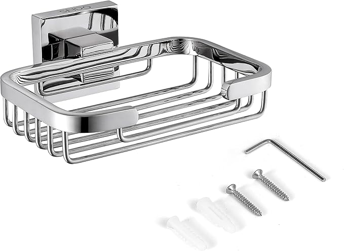 SEIDO Soap Dish for Shower, 304 Stainless Steel Bar Soap Holder for Bathroom & Kitchen, Polished Chrome Soap Tray for Shower, 4.8" L x 3.2" W Internal