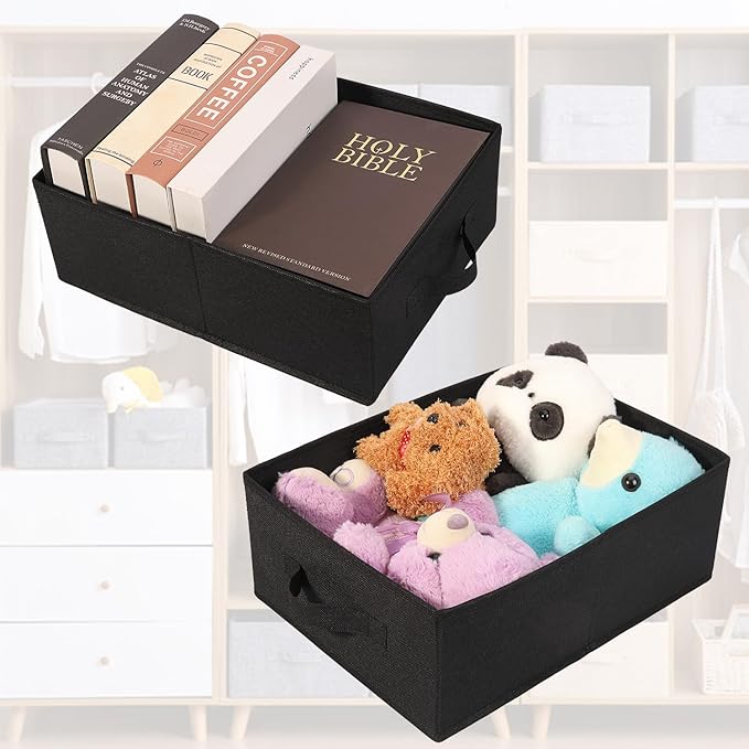 Clothings Collapsible Storage Bins, Foldable Organizers and Storage Baskets Cube Storage Bin for Bedroom Living Room (4 Pack, Black, 15.4x11.4x5.5inch)