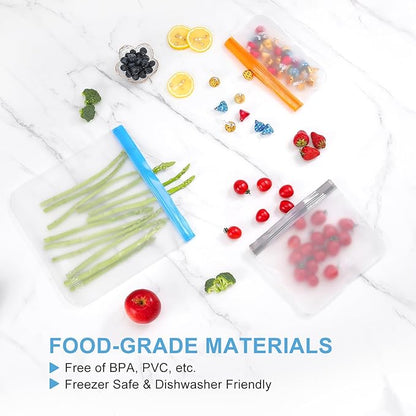 Lerine Reusable 2 Gallon Freezer Bags Dishwasher Safe 13"x15.6", Leakproof BPA Free Reusable Freezer Bags 2 Gallon, Food Storage Bags for Marinate Meats, Vegetables, Home Organization(Gray,2Gallon)