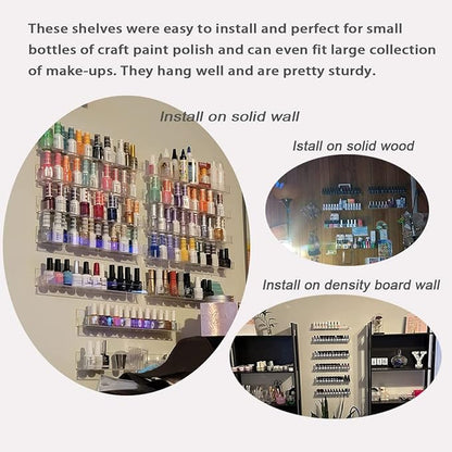 6Pcs/Set Acrylic Nail Polish Rack Wall Mounted,Lipstick Essential Oil Bottle Holder Organizer,Nail Paint Display Stand Shelf for Storage