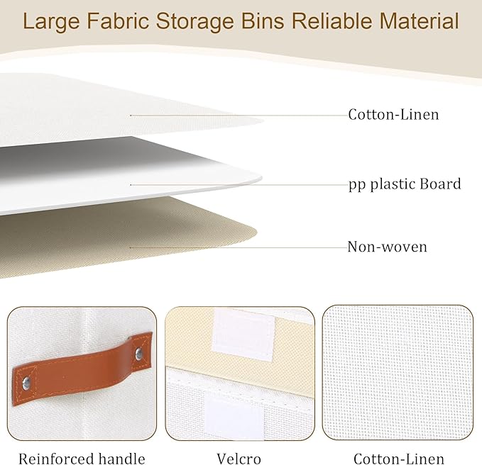 Fabric Storage Boxes with Lids, 10.2 x 7.8 x 6.7 Inch Closet Organizers for Shelves, Foldable Storage Bins with Handles, White, 5-Pack