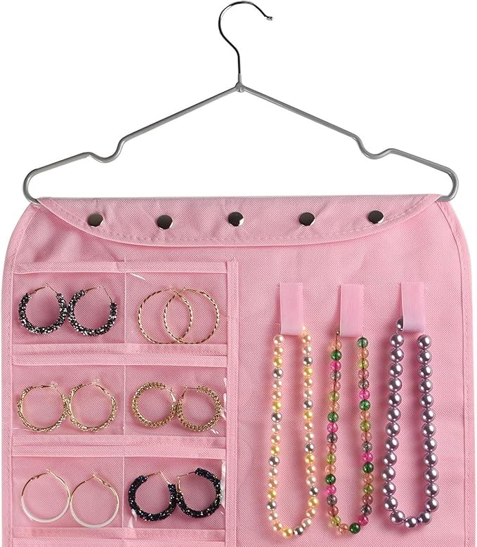 BB Brotrade Hanging Jewelry Organizer,Accessories Organizer,56 Pocket Organizer for Holding Jewelries (Pink-56 Pockets)