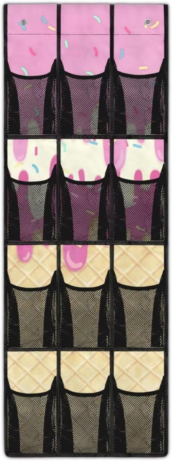 Ice Cream Over the Door Hanging Organizer for Closet - Heavy Duty Large Storage Bags with Metal Hooks, Space Saving Home Organization