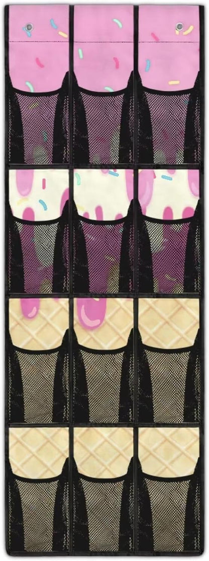 Ice Cream Over the Door Hanging Organizer for Closet - Heavy Duty Large Storage Bags with Metal Hooks, Space Saving Home Organization