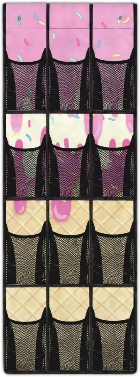 Ice Cream Over the Door Hanging Organizer for Closet - Heavy Duty Large Storage Bags with Metal Hooks, Space Saving Home Organization