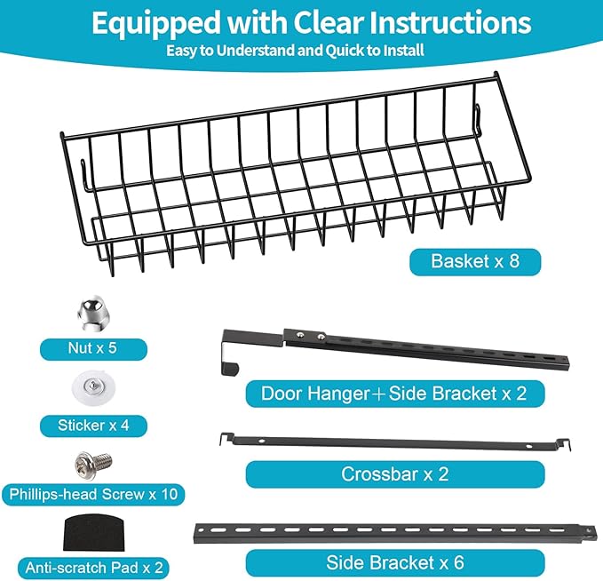 ElegantArray 8-Tier Pantry Door Oragnizer, Over The Door Pantry Organizer Rack and Storage, Hanging Spice Rack Shelves Door, Home Office Laundry Room Bathroom & Kitchen Organization Essentials Metal