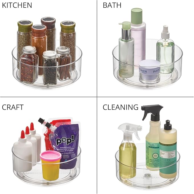 mDesign Lazy Susan Turntable Plastic Spinner for Kitchen/Bathroom, Pantry, Fridge, Cupboards, or Counter Organizing, Fully Rotating Organizer for Food, 9" Round - Lumiere Collection - 2 Pack, Clear
