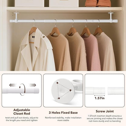 SUTINE Closet Rod, Closet Rods for Hanging Clothes, 17 to 52 inch Adjustable Ceiling/Wall mounted Closet Hanging Rod, Heavy Duty Clothes Rod Clothing Bar, Closet Poles for Hanging Clothes for Wardrobe