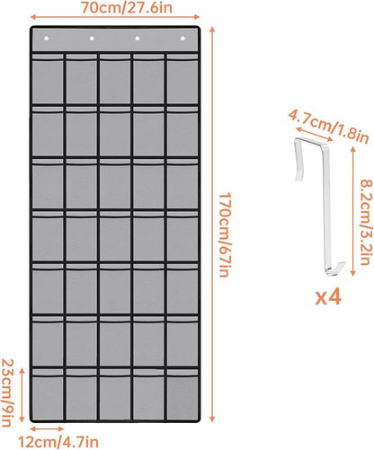 NiHome Multi-Functional 35 Pockets Door Hanging Organizer Fit for Stanley Tumbler in Kitchen, Pantry, Bathroom, Large Capacity Elastic Mesh Secure Storage Water Bottle Cup Holder, Foldable (Gray)