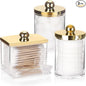 Tbestmax 3 Pack Qtips Dispenser - Bathroom Organizers and Storage Containers, Plastic Apothecary Jars with Gold Lids for Cotton Ball Swab Round Pads, Floss - Gold