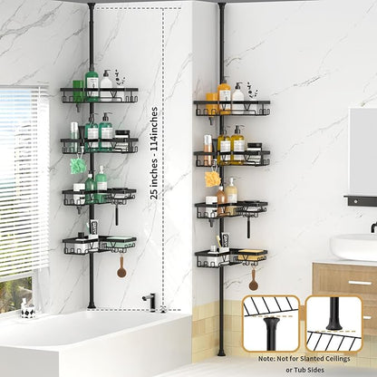 DAOYA Corner Shower Caddy - 4-Tier Shower Caddy Tension Pole with 2 Removable Soap holders Bathroom Shampoo Holder for Bathtub & Corner, Black, Floor to Ceiling 25-114.2 inch