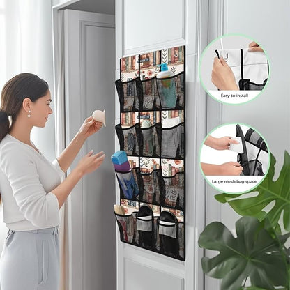 12 Pockets Shoe Organizer Over The Door for BedRoom Mesh Pockets Books Over The Door Hanging Organizer Easy to Install Shoe Holder Hanger