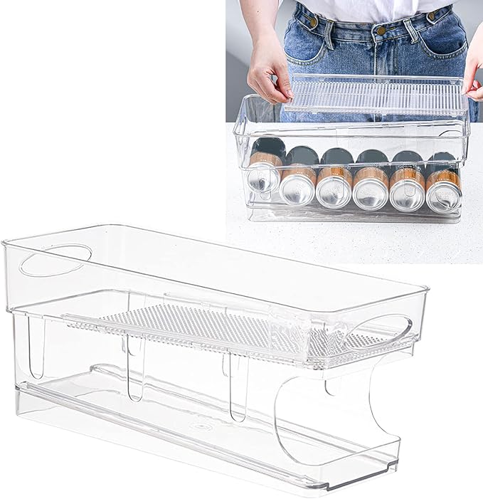 Soda Can Organizer for Refrigerator, Double Layer Rolling Beverage Soda Can Storage Organizer Stackable Canned Food Pop Cans Container Can Holder Dispenser, 12 Cans