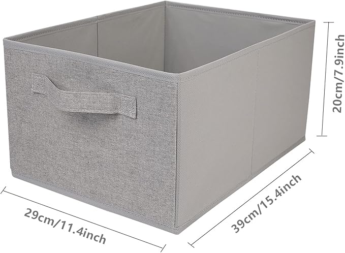 Collapsible Sorage Bins, Storage Cubes Baskets Collapsible Fabric Storage Boxes with Handles for Home and Office (Set of 4, Grey, 15.4 x 11.4 x 7.91inch)