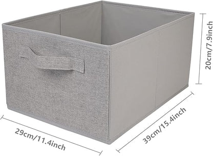 Collapsible Sorage Bins, Storage Cubes Baskets Collapsible Fabric Storage Boxes with Handles for Home and Office (Set of 4, Grey, 15.4 x 11.4 x 7.91inch)
