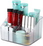 Clear Makeup Brush Holder & Organizer for Vanity, Bathroom Countertop - 5 Cup Toiletry Organizer, Storage & Display for Skincare, Perfume, Hairbrush, Sunglasses & Desk Accessories