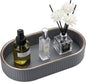 GORESE PU Leather Valet Tray Perfume Organizer, Oval Jewelry Trays Nightstand Organizer Key Bowl Trinket Dish for Dresser Bedside, Vanity Tray for Bathroom, EDC Trays for Men Women, 11×5.9 in, Gray