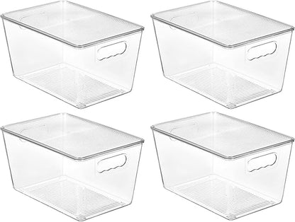Vtopmart 4 Pack Clear Stackable Storage Bins with Lids, Large Plastic Containers with Handle for Pantry Organizer and Storage,Perfect for Kitchen,Fridge,Cabinet, Closet,Bathroom Organization