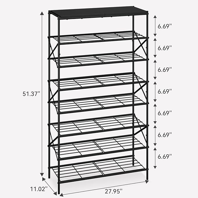 IBUYKE 8 Tier Shoe Rack, Large Capacity Shoe Storage Organizer for 32 Pairs of Shoes, Metal Shoe Storage Rack with Shelf for Entryway Hallway Closet Garage, Black TXJ018B