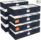 SpaceWhisper 90L Under Bed Storage Containers, 8-Pack Storage Bins with Clear Top, Foldable Closet Organizers and Storage with Label Holder for Clothing, Blankets, Comforter & Pillows(Blue)
