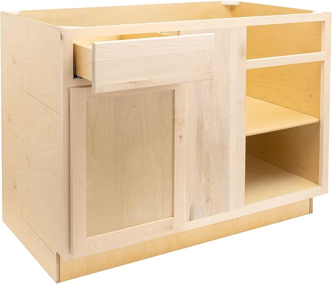 Quicklock RTA (Ready-to-Assemble) | Base Kitchen Cabinets - Shaker Style | Made in America (Raw Maple, 39" Wx34.5 Hx24 D Blind Corner)