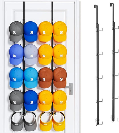 SWTYMIKI Over Door Hat Organizer - 2 Packs Metal Wall Mounted Hat Rack with 5-Tier Dual Hooks Design, Hanging Baseball Cap Organizer Storage Holds up to 40 Caps for Door, Bedroom, Closet