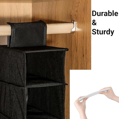 Hat Organizer Hanger, Hat Rack for Baseball Caps, Hanging Closet Organizer with 10 Pockets & Cover, Foldable Hat Storage Hanger Holder for Closet, Shelf (Black)