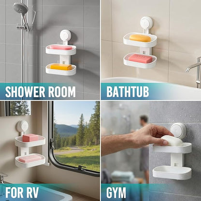 TAILI Soap Holder Soap Dish for Shower, Suction Cup Soap Holder for Shower Wall, Bathroom Accessories, Removable Strong Hold Soap Saver, Drill Free, White 2 Layer