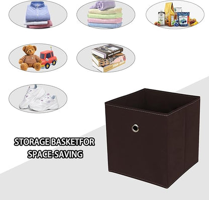 Foldable Storage Cubes Bins ,11 Inch Cloth Storage Cube Fabric Storage Box Cubes Organizer Baskets with Dual Handles for Home Organizer Set of 3 (Brown)