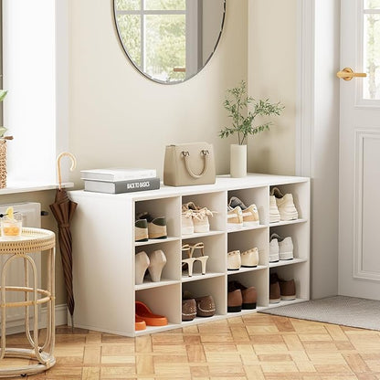 Aenuert 12-Cubby Shoe Rack, 3-Tier Wood Shoe Organizer, Multifunctional Shoe Organizer Bench for Entryway, Mudroom, Hallway, Closet,36.22 * 11.81 * 17.72 Inch,White