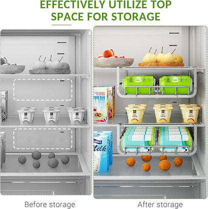 Refrigerator Hanging Soda Can Dispenser for Refrigerator Stainless Steel Double Row Fridge Drink Organizer Holds Up to 10 Cans of Soda Fits Fridges 15-23in Inner Depth