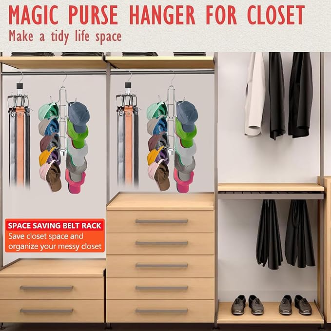 Baseball Hat Organizer for Closet, Collapsible Caps Rack with 10 Rotatable Large Hooks, Hat Hanger for Display,Storage and Closet Organizers,Metal Space Saving Holds Up to 40 Caps (1 pack)