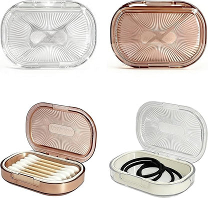 2 Pcs Small Travel Containers Hair Tie Container, Cotton Swab Holder Flosser Dispenser with Lid - Plastic Portable Storage Box for Small Items, Pink & White, 3.94 x 2.76 Inch