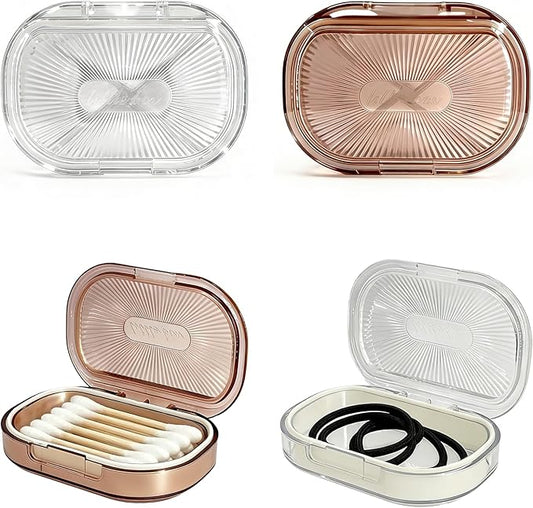 2 Pcs Small Travel Containers Hair Tie Container, Cotton Swab Holder Flosser Dispenser with Lid - Plastic Portable Storage Box for Small Items, Pink & White, 3.94 x 2.76 Inch
