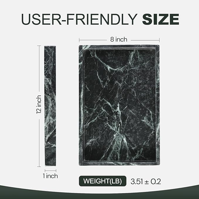 Koville Natural Marble Tray, Coffee Table Vanity/Decorative Tray for Jewerly, Watch, Perfume Candle Storage for Bedroom/Bathroom/Kitchen Countertop
