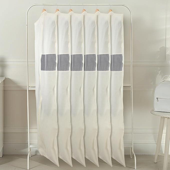 Aliceset 6 Pcs 24 x 65 inches Cotton Garment Bags for Hanging Clothes, Canvas Suit Bags for Clothes Coats Jackets Shirts Closet Storage Travel Gusseted Hanging Garment Cover