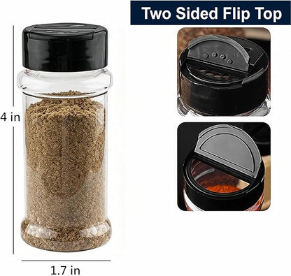 TUZAZO 14 Pcs Spice Bottles Plastic Seasoning Containers, 3 Oz Clear Plastic Spice Jars with Shaker Lids Empty for Spice & Herbs, Powders, Glitters, BPA Free | Heavy Duty | Wide Mouth | Dual Flaps