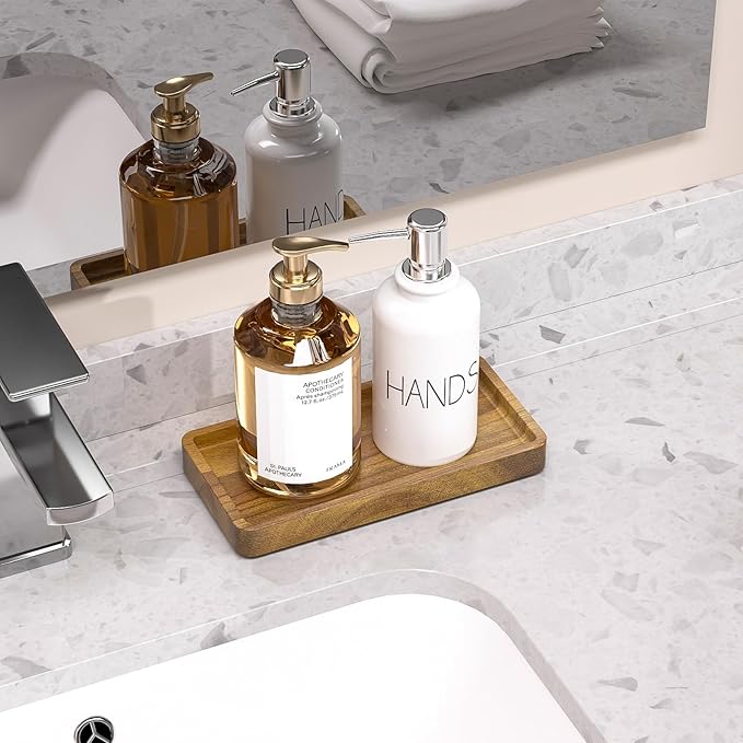 WEENSON Small Acacia Wood Bathroom Vanity Tray for Soap Dispenser, Toiletries, Makeup, Perfume, Decor, Kitchen Tray for Counter Salt Spice, Toilet Tank Tray for Candle, Nightstand 7.9"x4"