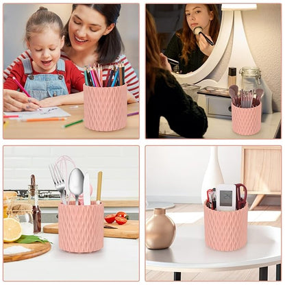 Makeup Brush Holder Organizer - 360° Rotating, 5-Slot Brush Cup for Cosmetics, Lipsticks, Pens | Vanity & Desk Organizer (Pink)