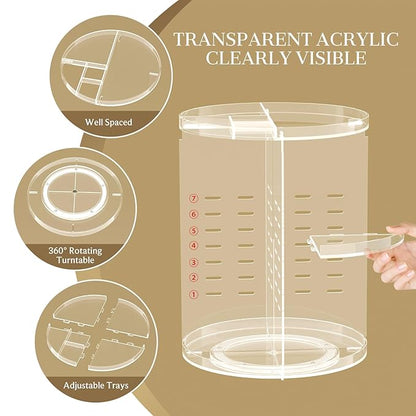Makeup Organizer 360 rotating, Adjustable Skincare Organizer with Brush Holder, Cosmetics Display Cases for Vanity Bathroom Countertop Large Capacity Carousel Make up Caddy Shelf (Transparent)