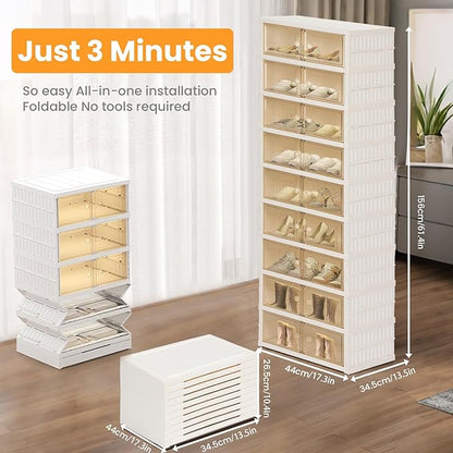 Portable Extra Large Folding Shoe Rack, Shoe Organizer Storage Box for Closet With Magnetic Clear Door, Shoe Storage Cabinet for Living Room, Entryway(9 layers—18 Pairs, Style-A)