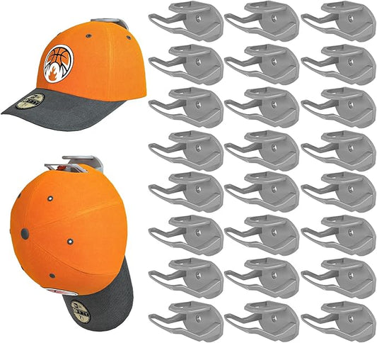 Niunuerga 24 Pack Adhesive Hat Hooks for Wall, Strong Hat Rack for Baseball Caps, Minimalist Hat Organizer Display for Home Decor, Hat Hold Hanger for Wall, Door, Closet, No Drilling (Grey)
