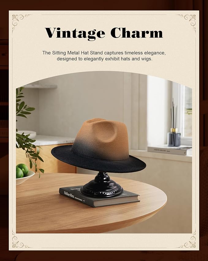 CHADWICK Hat Stand Vintage Style Dome Shape Freestanding Hat Stands for Display Metal Hat Display Stand Cowboy Hat Rack Wig Holder Hat Rack Stand Helmets Wigs Hats Caps Stand (Bronze)