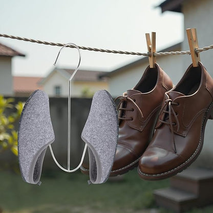 Garneck 8pcs Stainless Steel Shoe Drying Rack Double Hook Hanging Shoe Organizer for Home Balcony Closet Socks Drying Holder