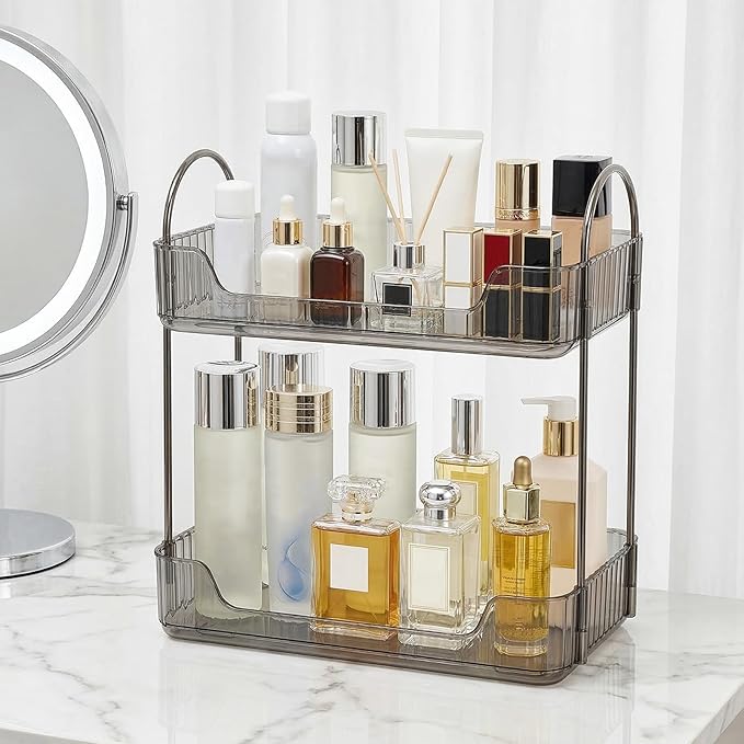 Bathroom Counter Organizer, Makeup Organizer for Vanity, Skincare Organizers Shelf - Tierd Perfume Organizer for Bathroom Dresser Vanity (Misty Gray, 2-Tier)