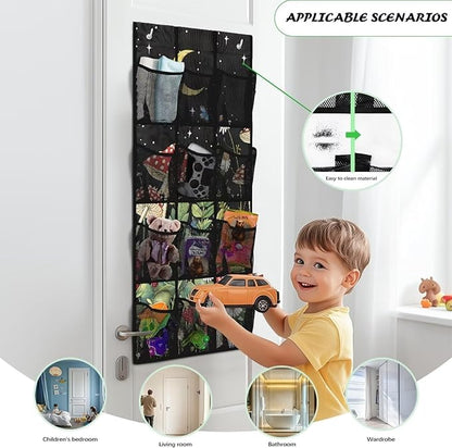 Moon Shoe Organizer Over The Door 12 Pockets Mushrooms Door Hanger Organizer Bathroom Mesh Fabric Black Shoe Holder Hanger for Living Room Space Saving Wall Hanging Storage