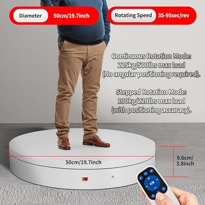 19.7In Remote Large Motorized electric turntable Rotating platform Photography Turntable Motorized lazy susan Base giratoria para for Photography,3D Scanner,Heavy duty display(Load Range:220~500lbs)