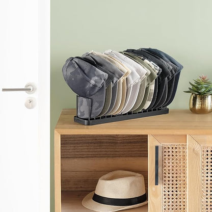 Mkono Hat Organizer for Baseball Caps, Hat Holder for 15 Baseball Caps, Tabletop Hat Rack Stand Hat Storage Display Cap Organizer for Desk Closet Shelf Dresser (Black, Medium)