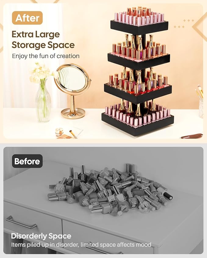 Homde Nail Polish Organizer for 86-123 Bottles, 360 Rotating Nail Polish Rack Holder, Display Storage Shelf for Fingernail Stand and Essential Oil, Gifts for Women Girls- Bamboo,Black