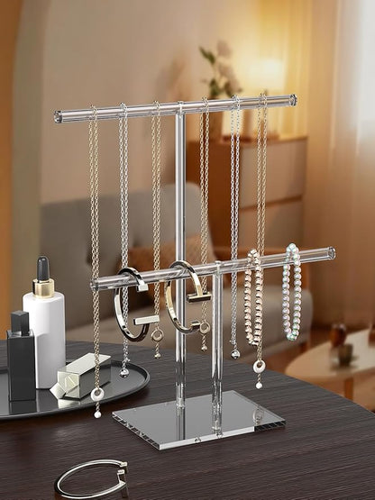 Acrylic Jewelry Necklace Organizer Holder for Women, Bracelet Display Stand for Vendors, Clear Storage Hanger for Small Necklace, Jewelry Hanging Tree Stand for Selling (2 Tier)